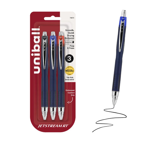 0.7 mm Fine Point Retractable Ballpoint Pens, 3 Count-Indigo-Assorted; Red;