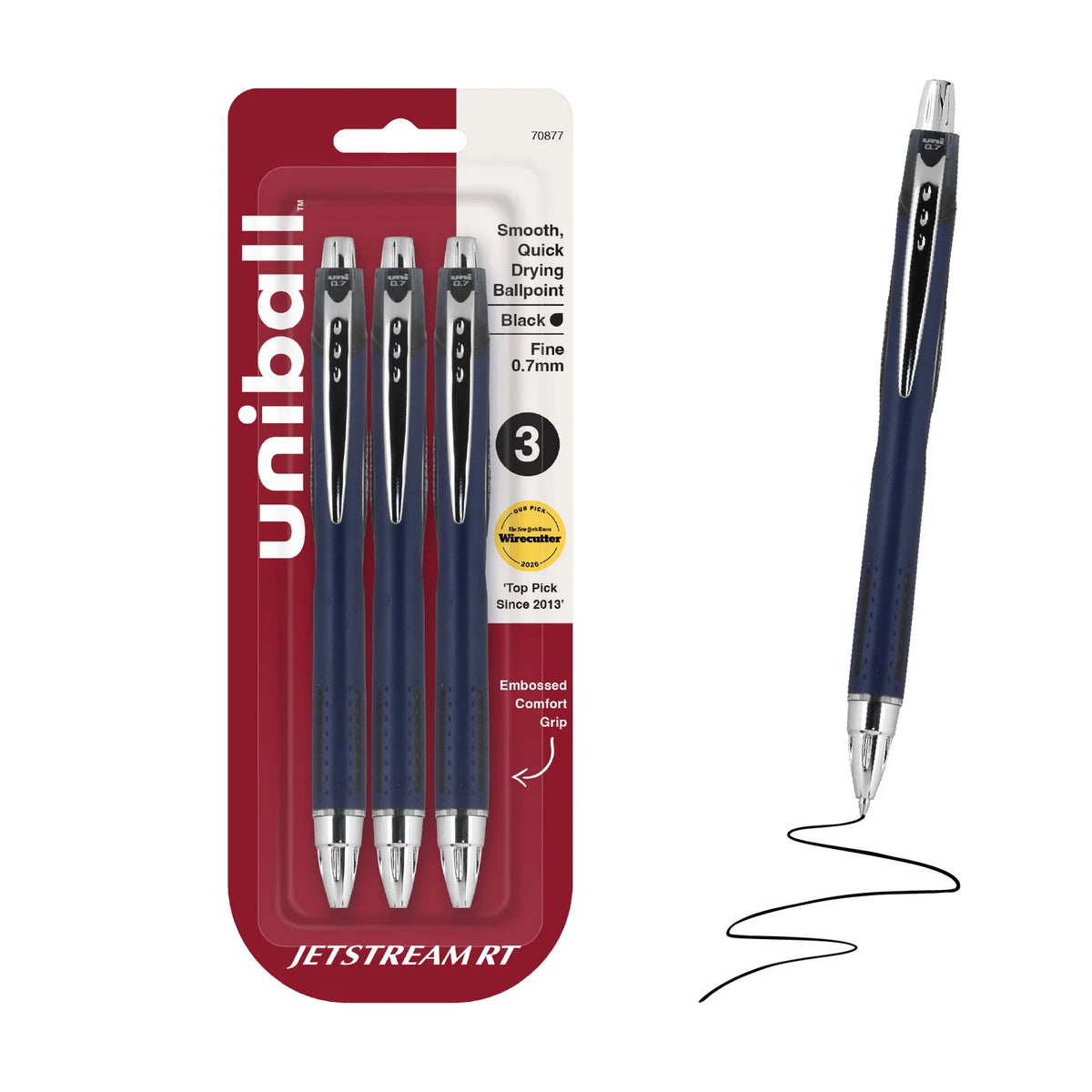 0.7 mm Fine Point Retractable Ballpoint Pens, 3 Count-Indigo-Black