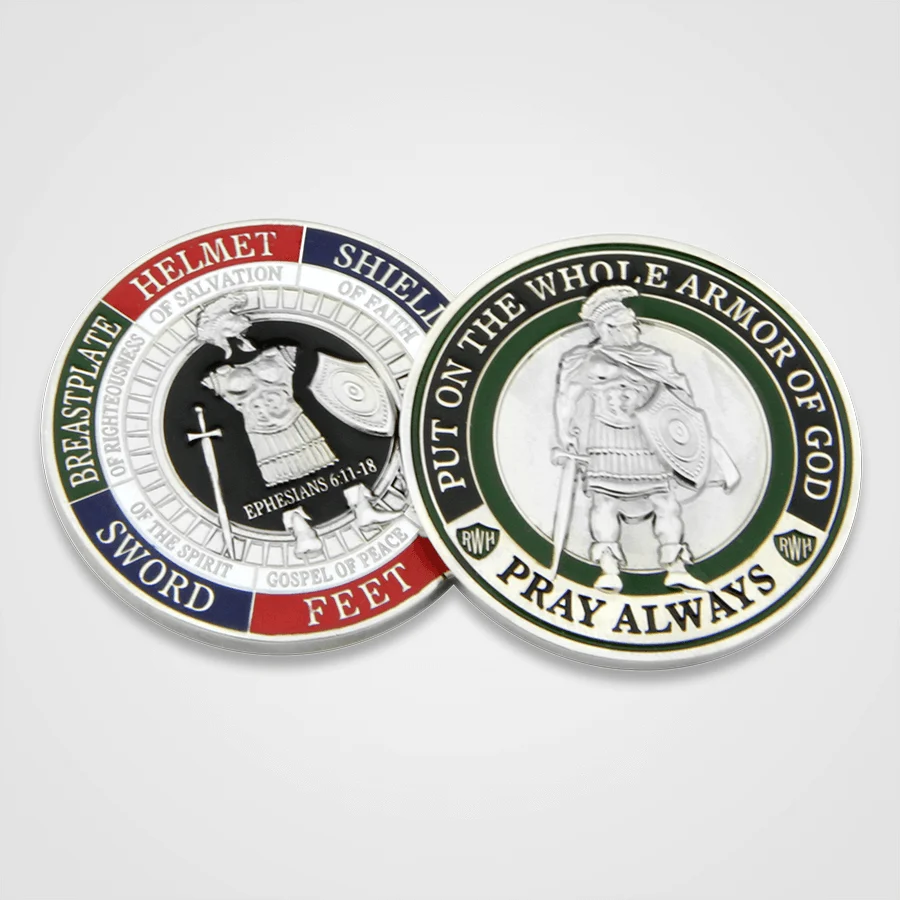 1.75-Inch Armor of God Challenge Coin in Brass, Silver