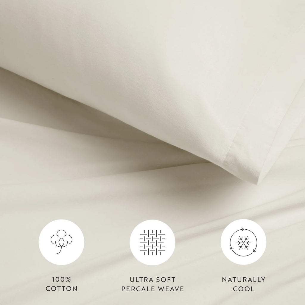 100% Cotton Percale Sheet Set with Breathable 160 Thread Count Comfort in Twin, Full, Queen, King and Cal King Sizes