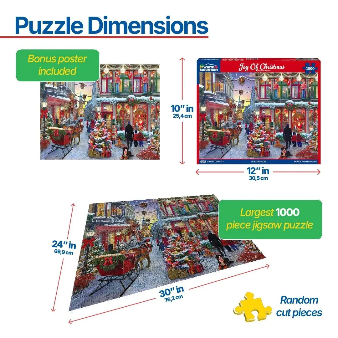 1000-Piece Christmas Jigsaw Puzzle Featuring a Snowy Small-Town Main Street and Horse-Drawn Carriage Scene
