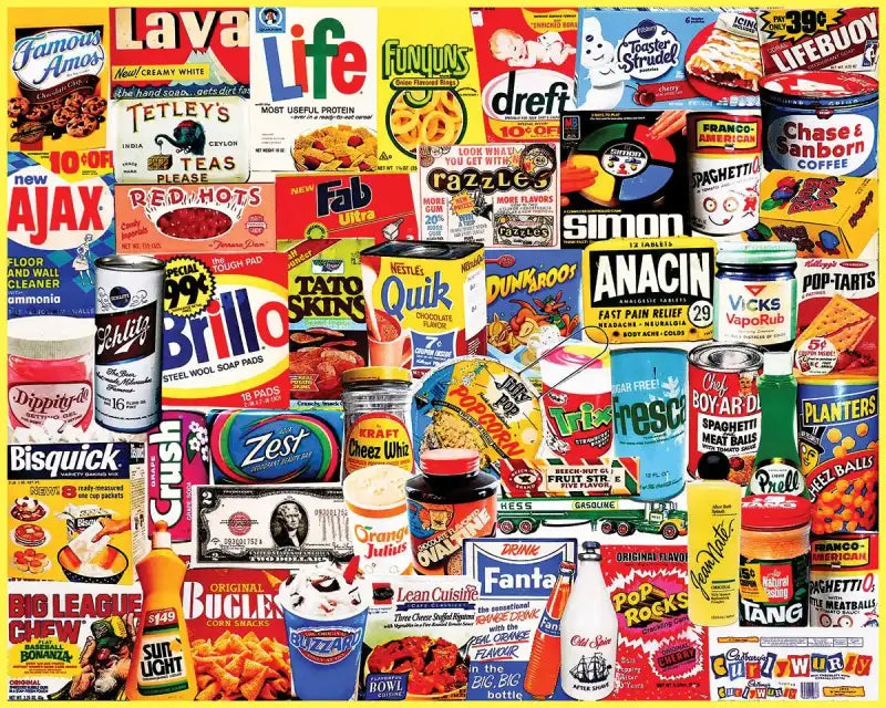 1000-Piece Collage Jigsaw Puzzle Featuring Nostalgic Brands, 24 x 30 Inch Finished Size · 1000 piece jigsaw puzzle