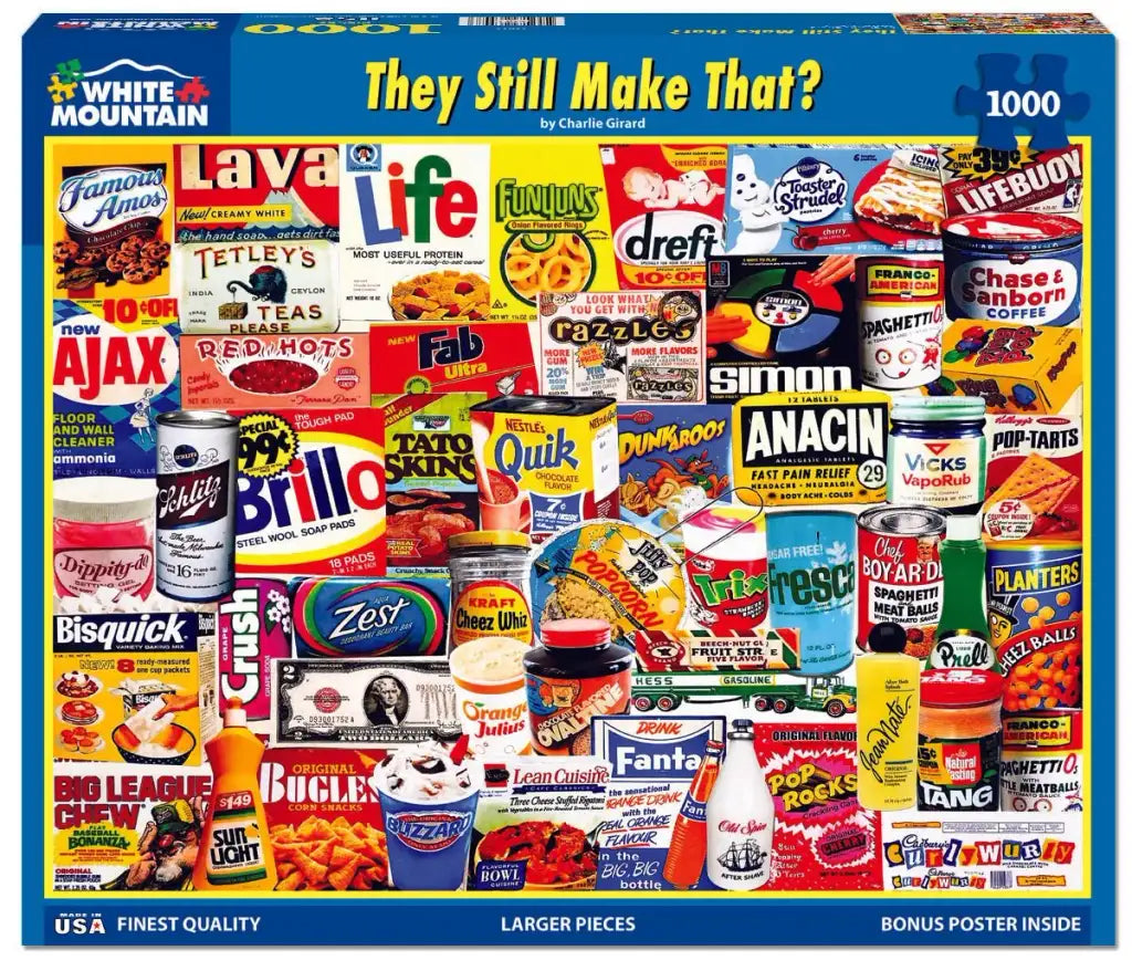 1000-Piece Collage Jigsaw Puzzle Featuring Nostalgic Brands, 24 x 30 Inch Finished Size · 1000 piece jigsaw puzzle