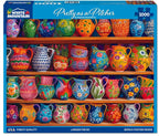 1000-Piece Jigsaw Puzzle Featuring Colorful Ceramic Pitchers in a Playful Collage Design, 24 x 30 Inch Finished Size