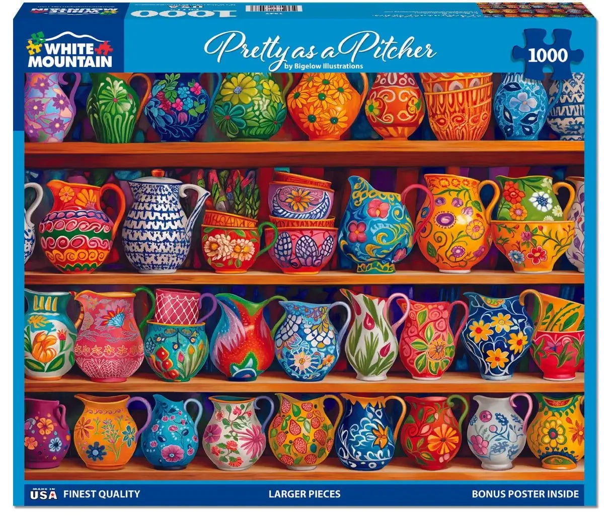 1000-Piece Jigsaw Puzzle Featuring Colorful Ceramic Pitchers in a Playful Collage Design, 24 x 30 Inch Finished Size