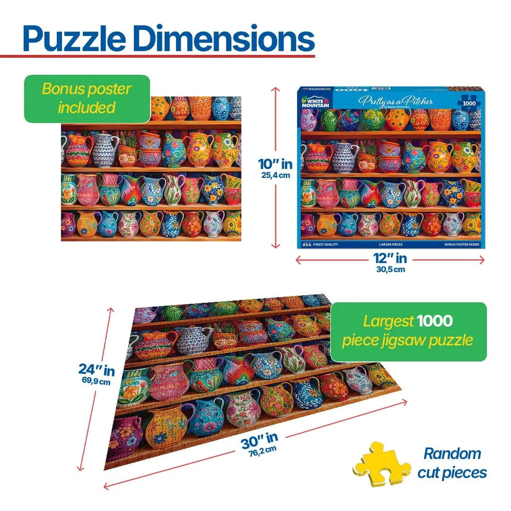 1000-Piece Jigsaw Puzzle Featuring Colorful Ceramic Pitchers in a Playful Collage Design, 24 x 30 Inch Finished Size