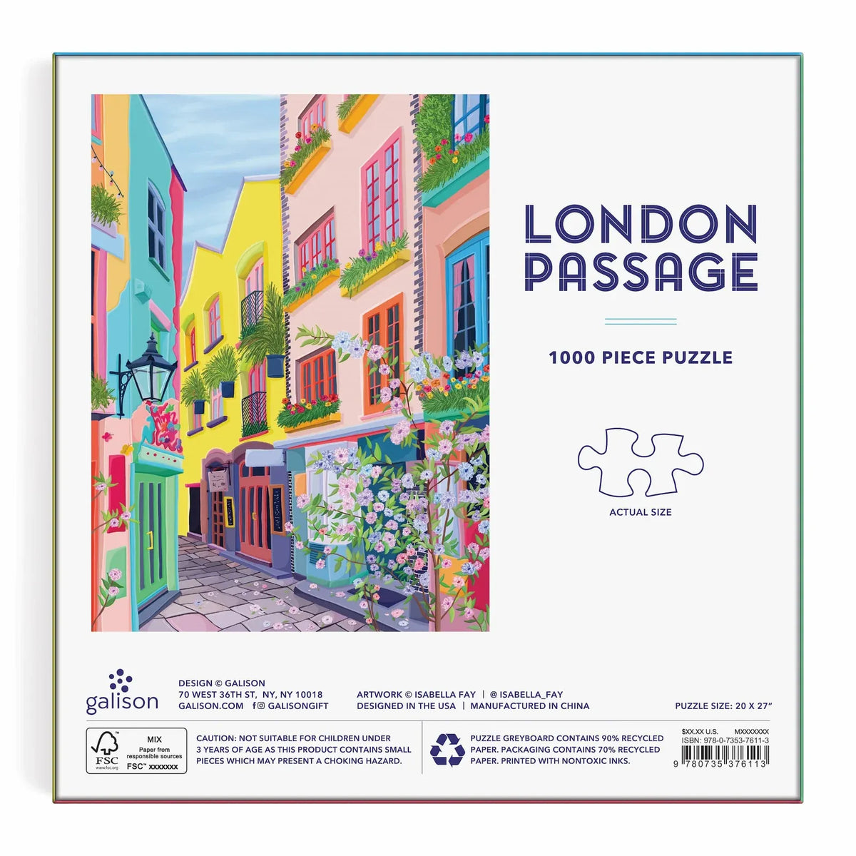 1000 Piece London Passage Jigsaw Puzzle with Color Image Insert and Reusable Square Storage Box