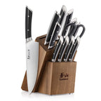 12-Piece Knife Block Set in Forged German Steel with Solid Acacia Storage and Ergonomic Handles — Black / 12-Piece