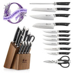12-Piece Knife Block Set in Forged German Steel with Solid Acacia Storage and Ergonomic Handles
