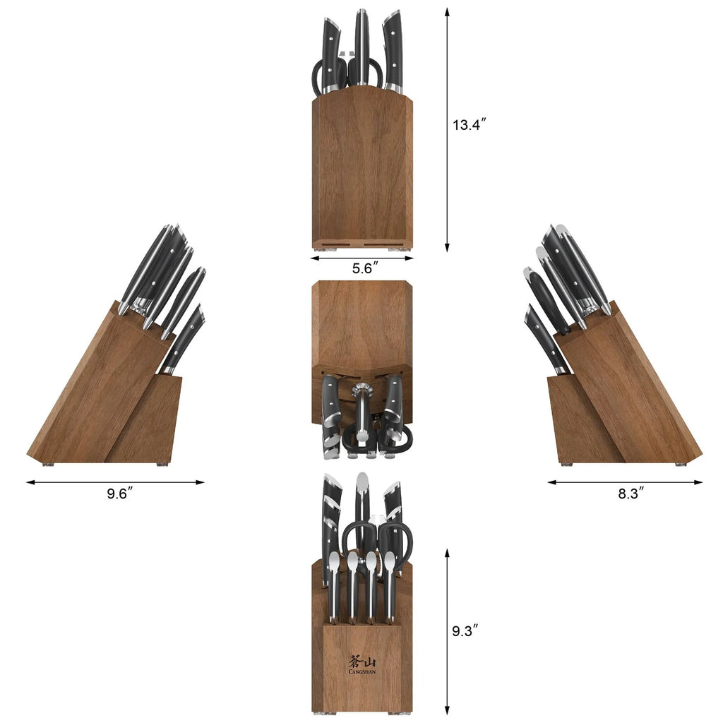 12-Piece Knife Block Set in Forged German Steel with Solid Acacia Storage and Ergonomic Handles