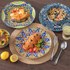 12-Piece Porcelain Dinnerware Set with Boho Chic Double-Sided Patterns for Everyday Dining and Easy Stacking
