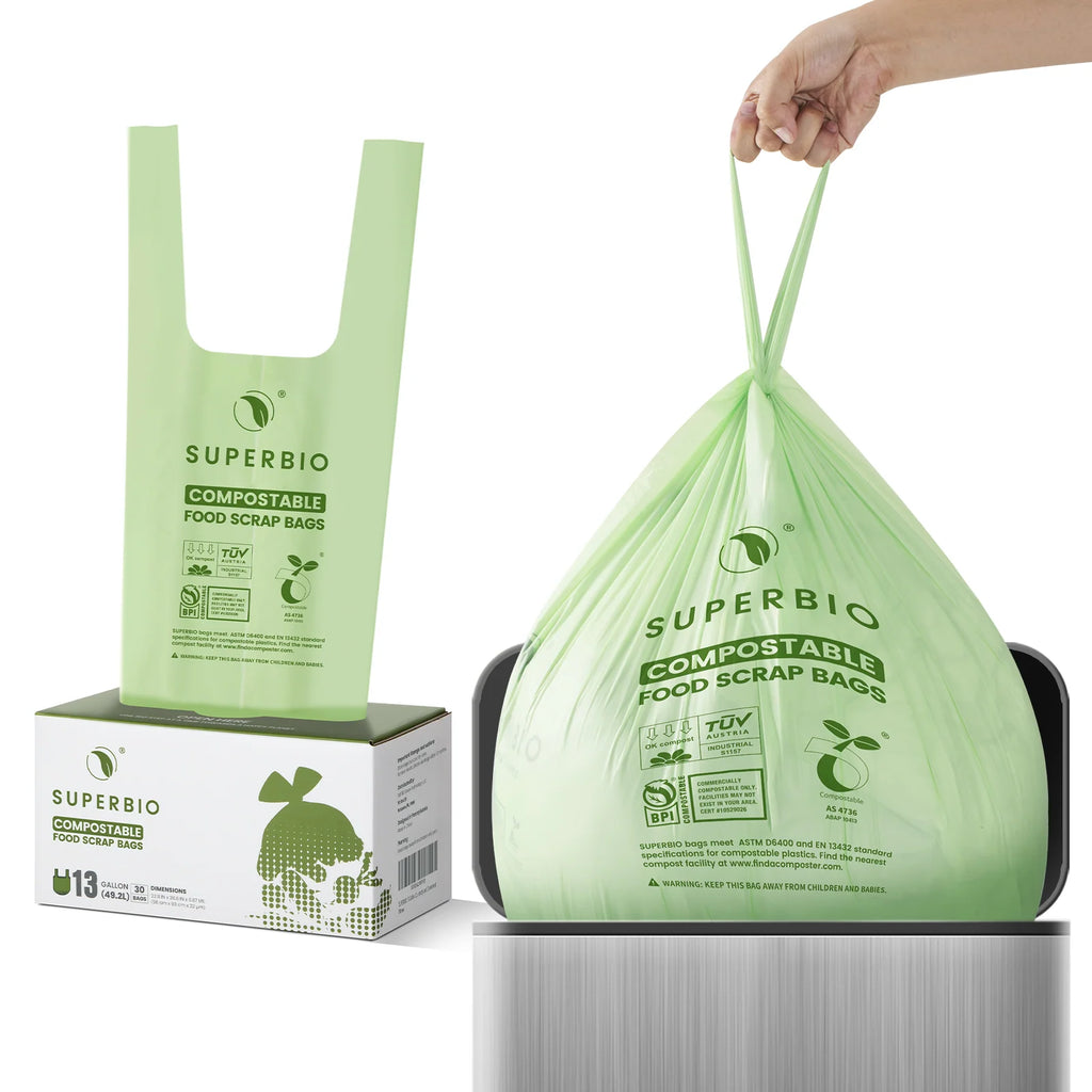 13 Gallon Compostable Tall Kitchen Trash Bags, 30 Count,