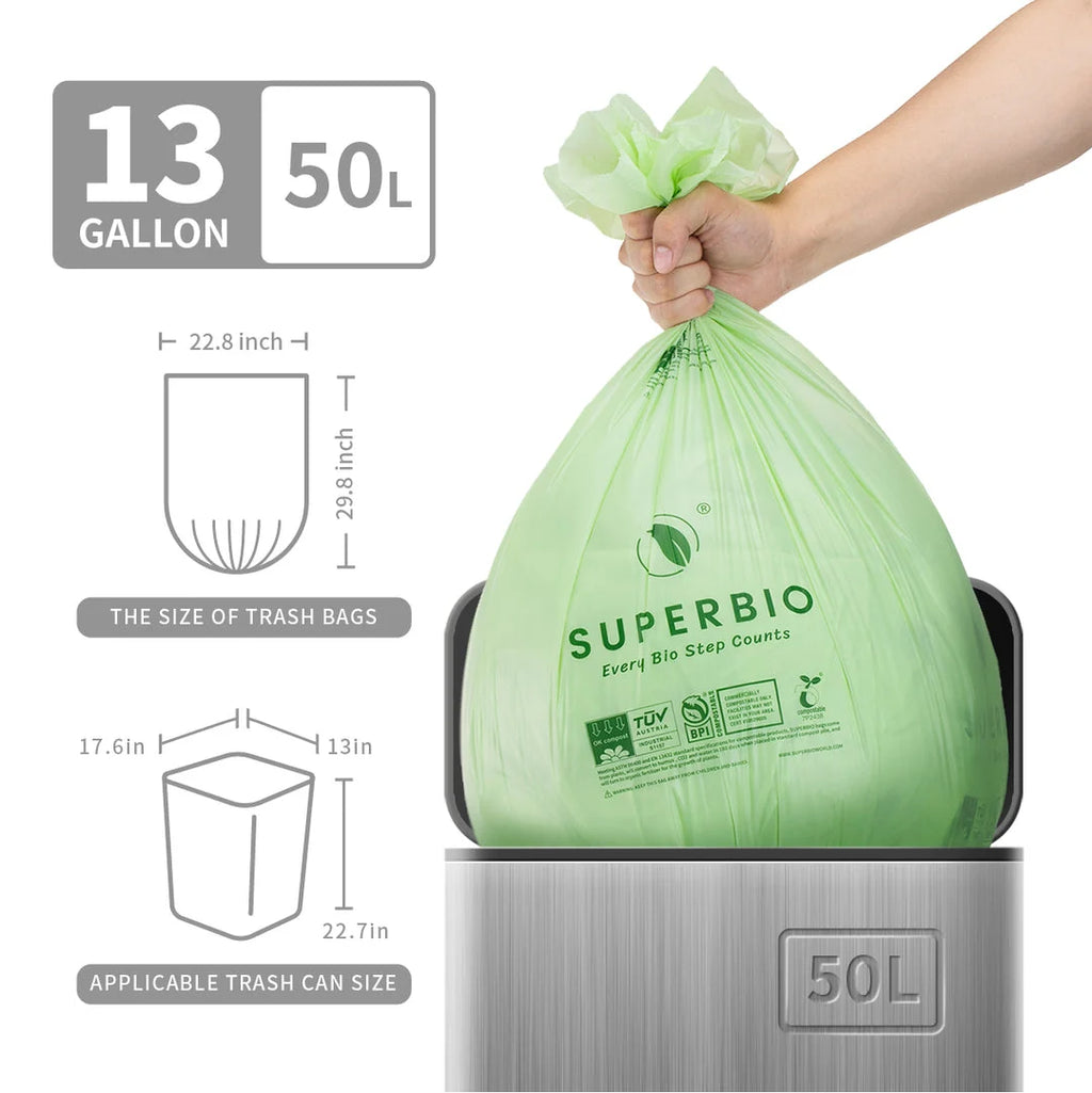 13 Gallon Compostable Tall Kitchen Trash Bags, 30 Count,