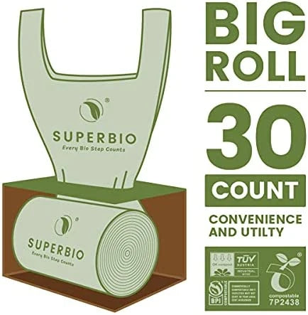 13 Gallon Compostable Tall Kitchen Trash Bags, 30 Count,