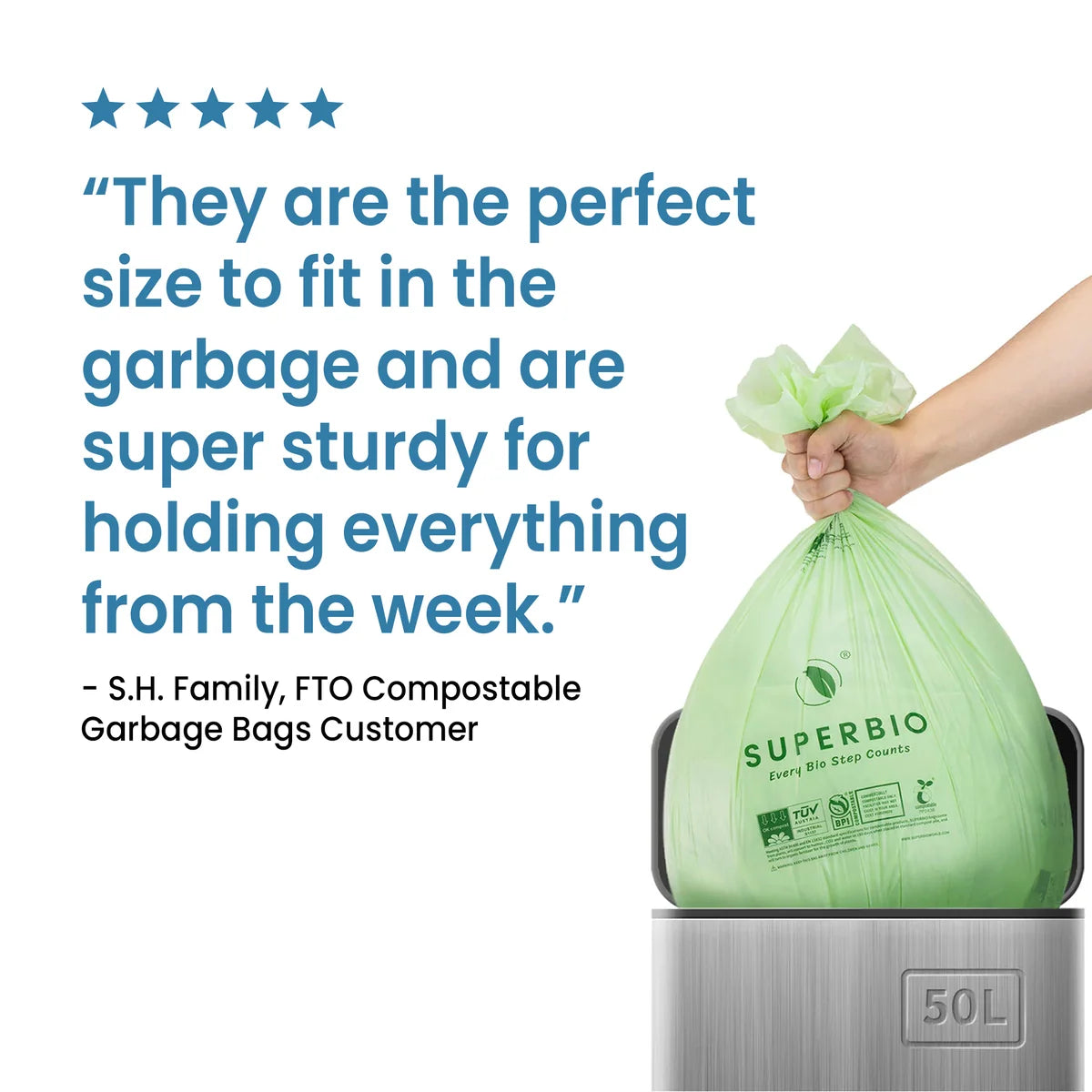 13 Gallon Compostable Tall Kitchen Trash Bags, 30 Count,