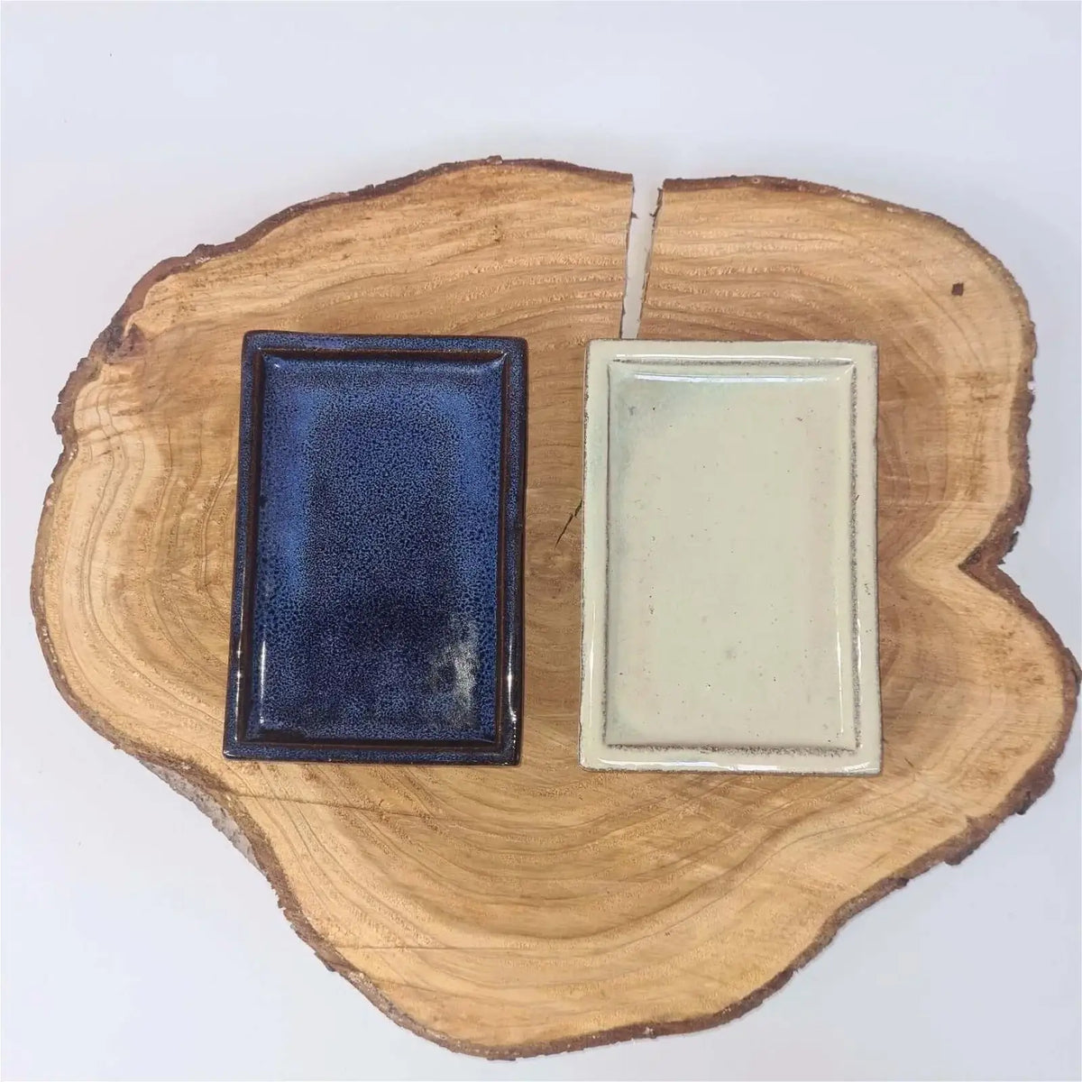 15cm Rectangular Bonsai Pot Drip Tray in Blue or Cream