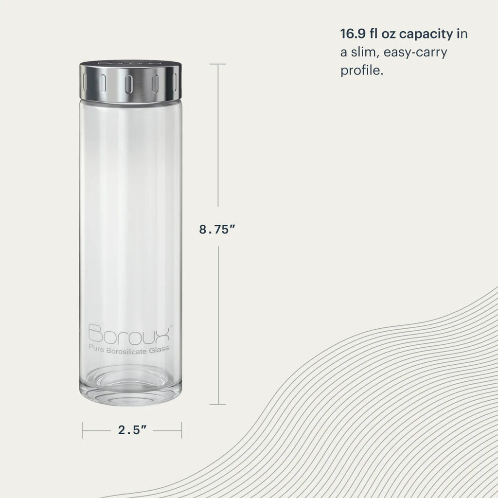 16 oz Glass Water Bottle with Wide Mouth, Dishwasher Safe Borosilicate Design for Everyday Hydration