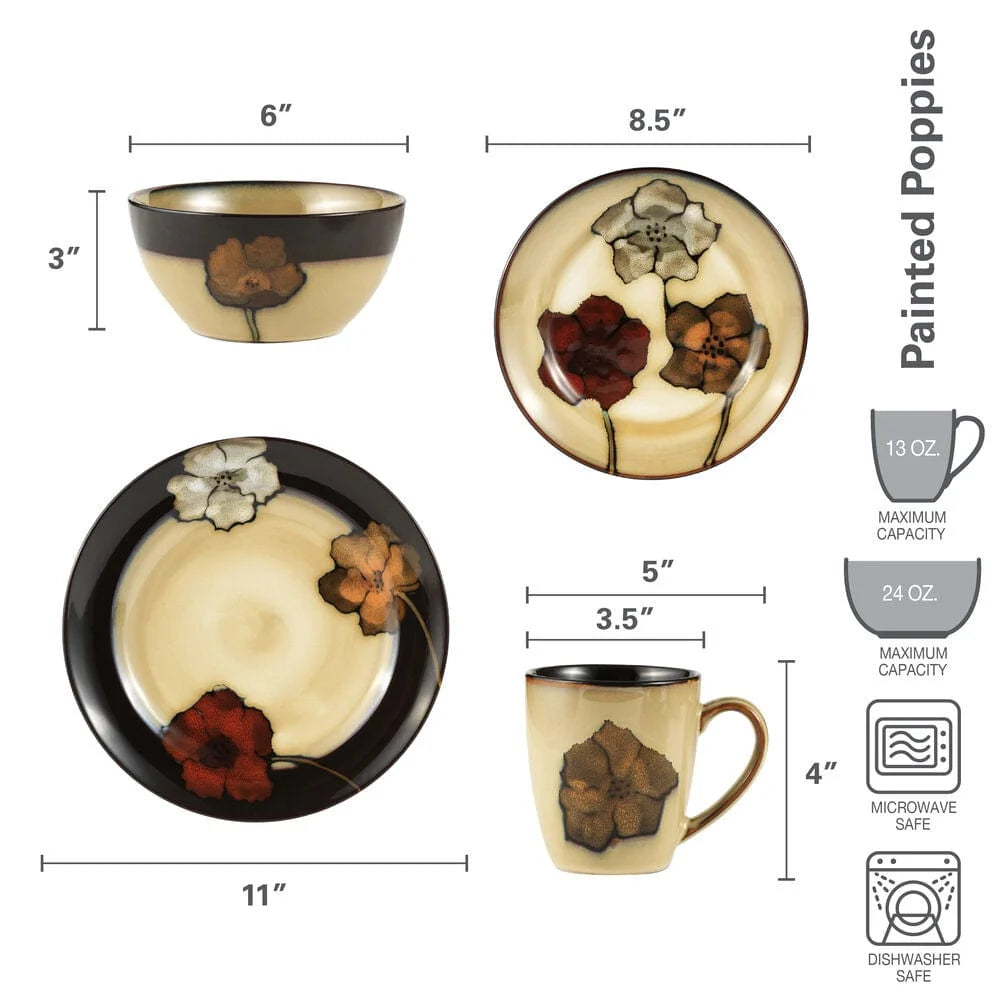 16 Piece Floral Stoneware Dinnerware Set