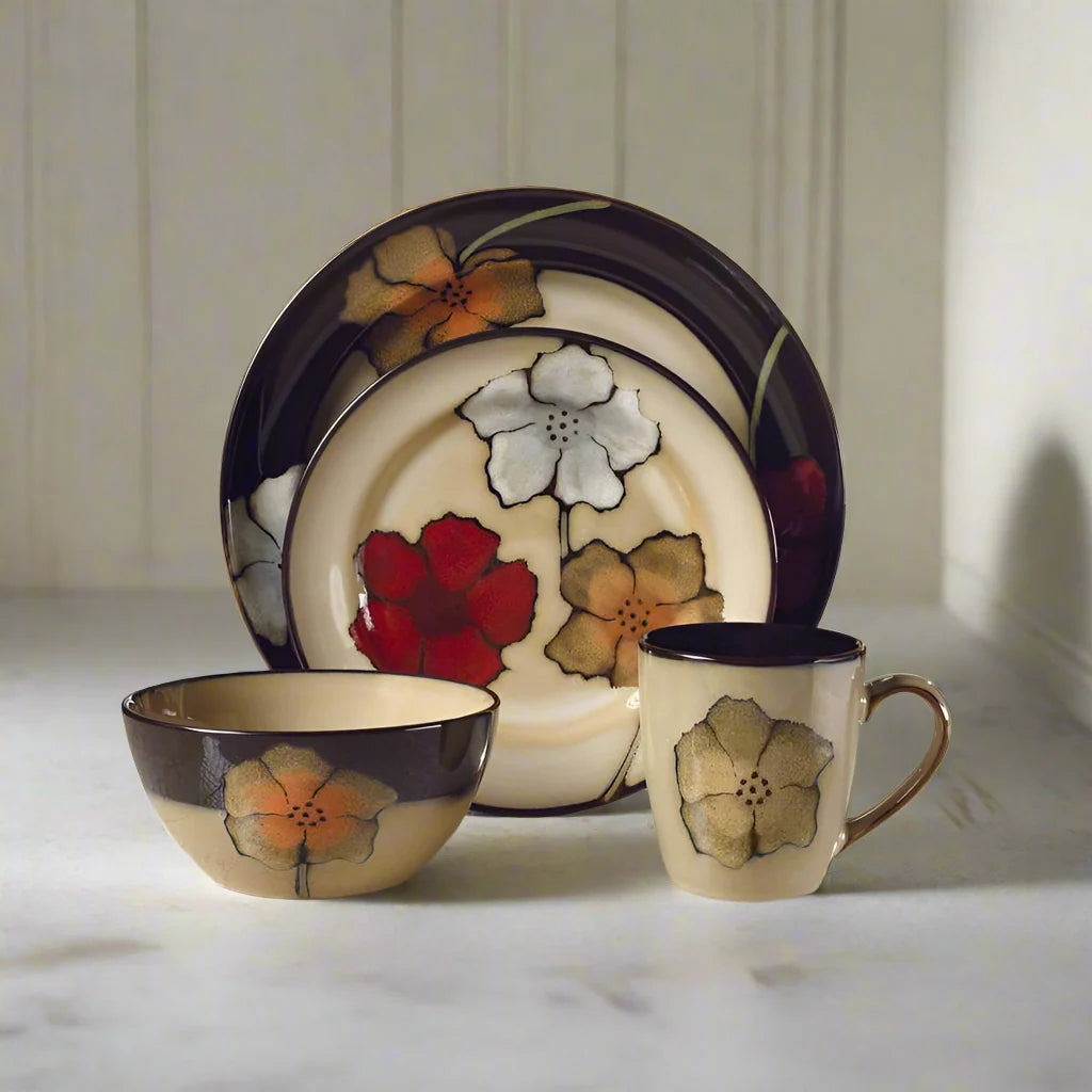 16 Piece Floral Stoneware Dinnerware Set