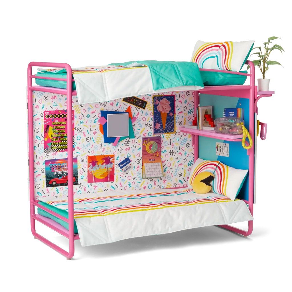 18-Inch Doll Bedroom Bunk Bed Set with Rainbow Bedding, Accessories and Light-Up Phone for Pretend Play