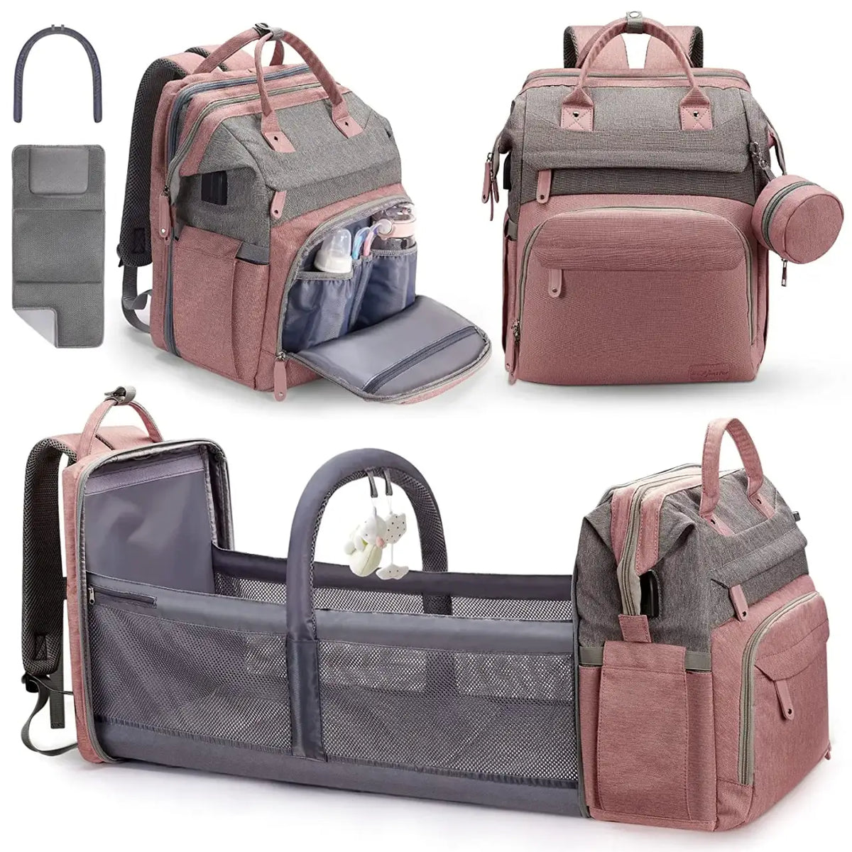 19-Pocket Diaper Bag Backpack, Pink