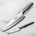2-Piece Hollow Edge Chef Knife Set with Japanese Stainless Steel Blades and Comfortable Dimpled Handles