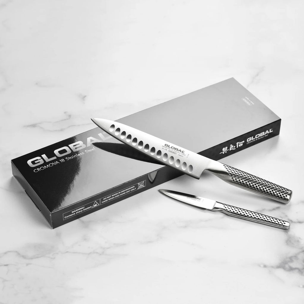 2-Piece Hollow Edge Chef Knife Set with Japanese Stainless Steel Blades and Comfortable Dimpled Handles