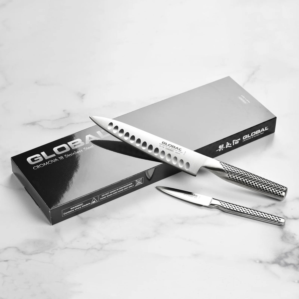 2-Piece Hollow Edge Chef Knife Set with Japanese Stainless Steel Blades and Comfortable Dimpled Handles