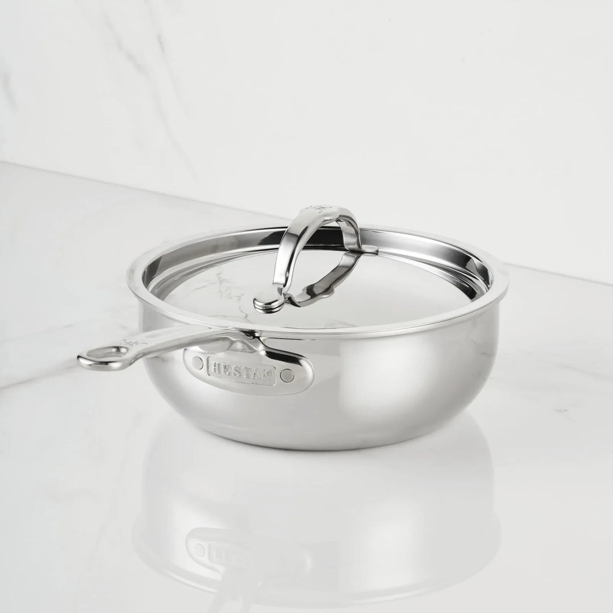 2-Quart Polished Stainless Steel Saucier Pan with Tri-Ply Construction and Induction-Ready Performance