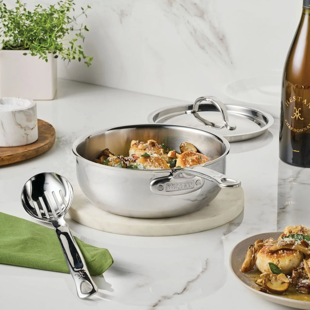 2-Quart Polished Stainless Steel Saucier Pan with Tri-Ply Construction and Induction-Ready Performance