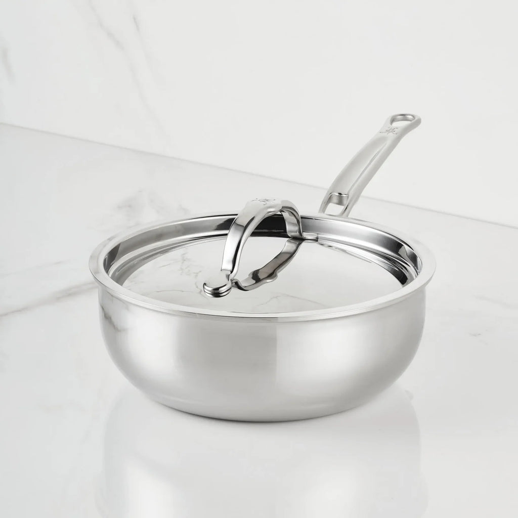 2-Quart Polished Stainless Steel Saucier Pan with Tri-Ply Construction and Induction-Ready Performance