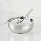 2-Quart Polished Stainless Steel Saucier Pan with Tri-Ply Construction and Induction-Ready Performance