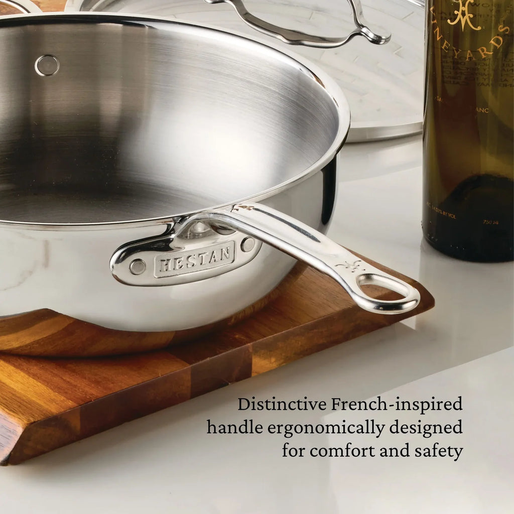 2-Quart Polished Stainless Steel Saucier Pan with Tri-Ply Construction and Induction-Ready Performance