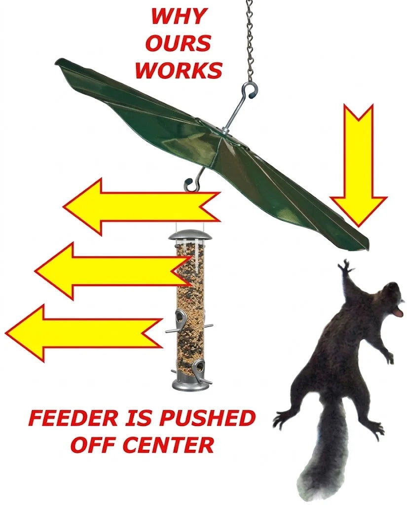 21-Inch Hanging Disk Squirrel Baffle in Dark Green Galvanized Steel for Bird Feeder Protection