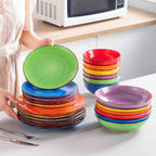 24 Piece Stoneware Dinnerware Set for Four with Spiral Pattern Plates and Tapered Cereal Bowls