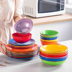 24 Piece Stoneware Dinnerware Set for Four with Spiral Pattern Plates and Tapered Cereal Bowls