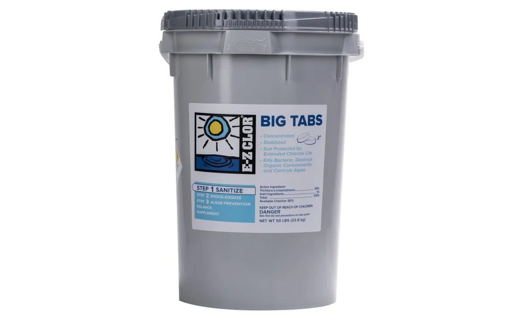 3-Inch Chlorine Tablets for Pool Sanitation, Stabilized Trichlor Big Tabs in a 50 lb Pail · Stabilized trichlor pool sanit