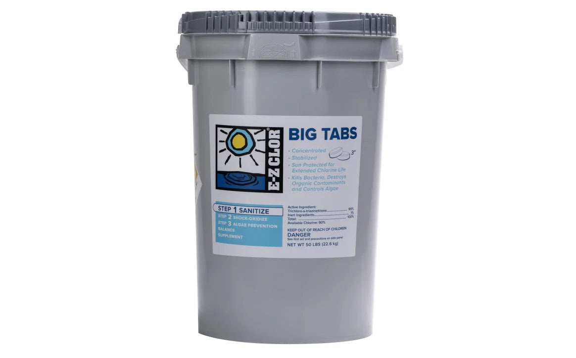 3-Inch Chlorine Tablets for Pool Sanitation, Stabilized Trichlor Big Tabs in a 50 lb Pail · Stabilized trichlor pool sanit