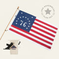 3 x 5 American Flag Set with Embroidered Star Field, Durable Nylon Fabric and Commemorative 250th Patch