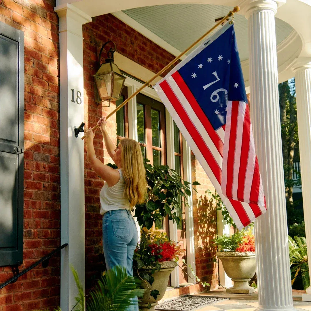 3 x 5 American Flag Set with Embroidered Star Field, Durable Nylon Fabric and Commemorative 250th Patch