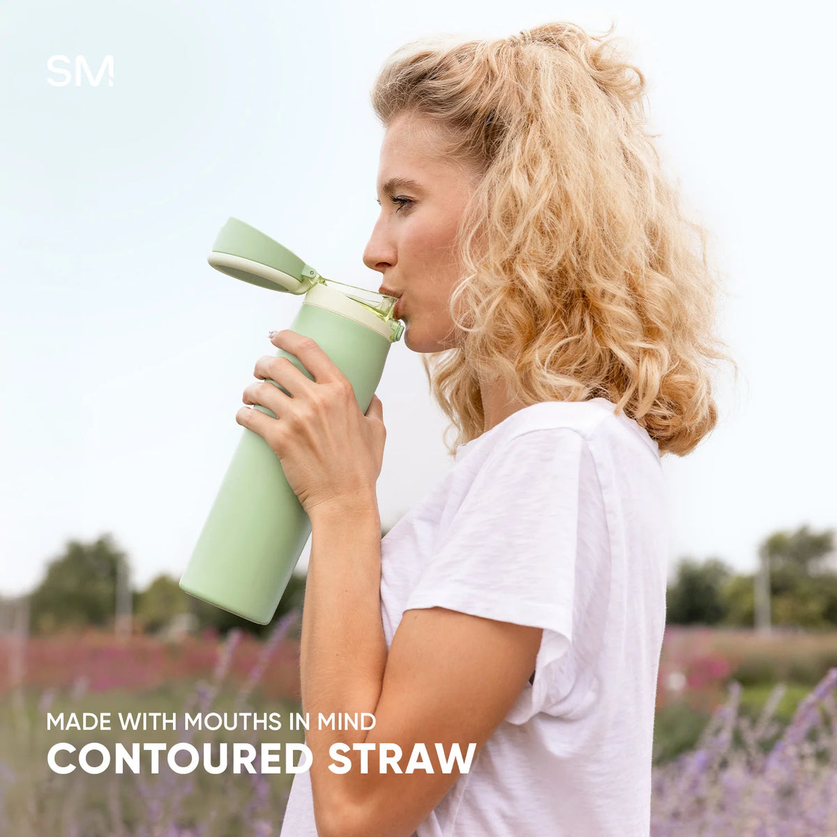 30oz Stainless Steel Water Bottle with Covered Straw, Locking Lid, Loop Handle and Soft Silicone Base
