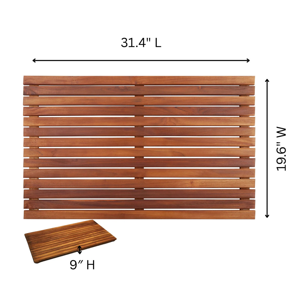 31.4 x 19.6 Inch Slatted Teak Shower and Bath Mat