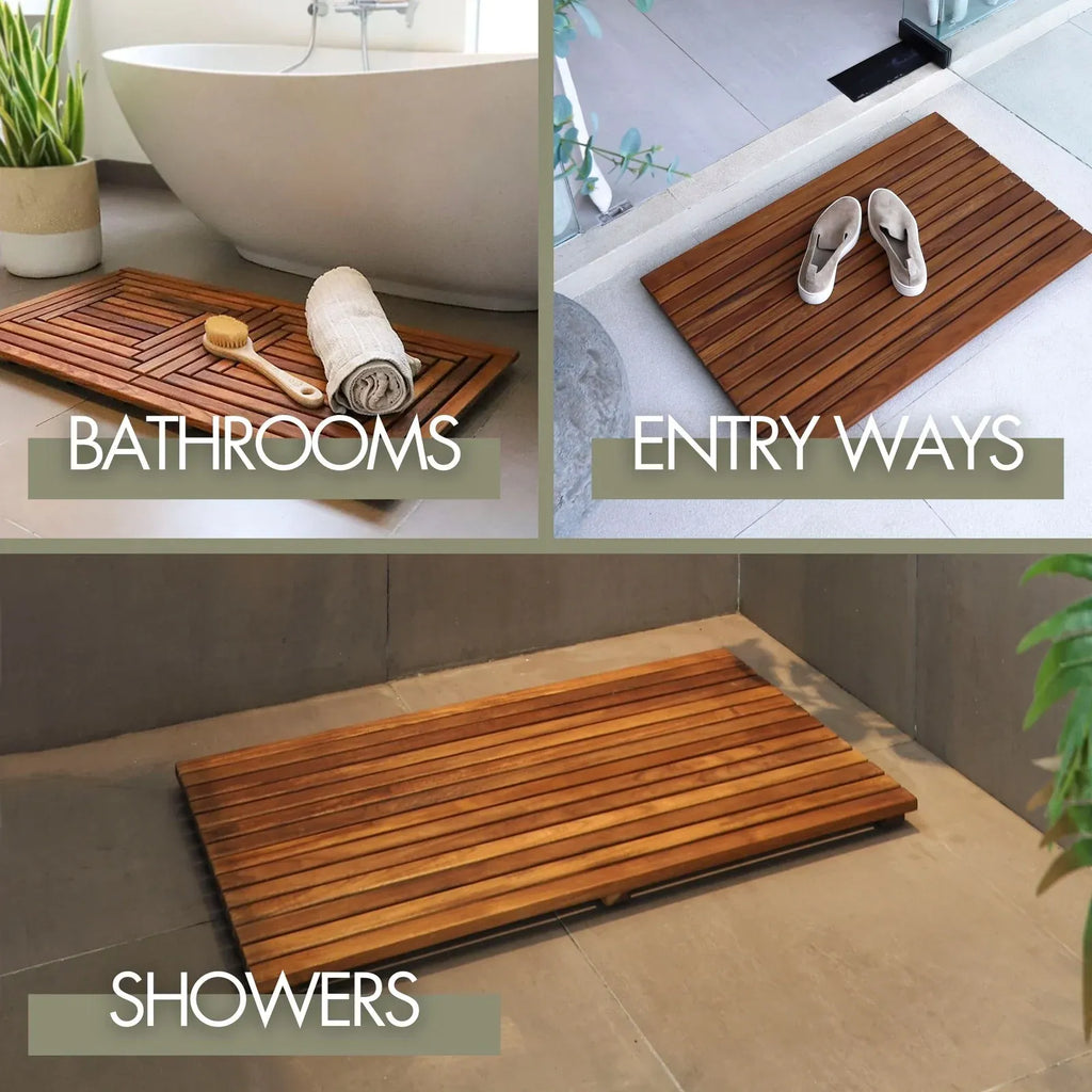 31.4 x 19.6 Inch Slatted Teak Shower and Bath Mat