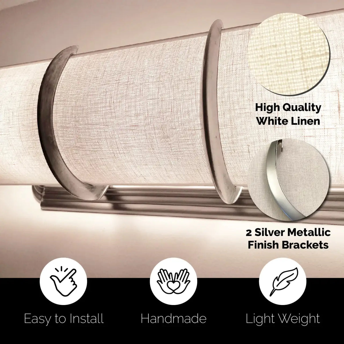 36-Inch Linen Bathroom Light Shade Cover with Adjustable Brackets for Hollywood Vanity Fixtures