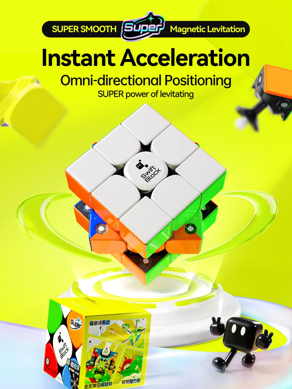 3x3 Magnetic Speed Cube with MagLev Turning and a UV-Coated Stickerless Finish for Solving Practice
