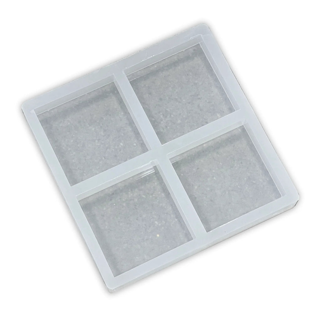 4-Cavity Square Silicone Coaster Mold for Resin and Wood Projects, 4x4x1-Inch Pockets with Polished Interiors