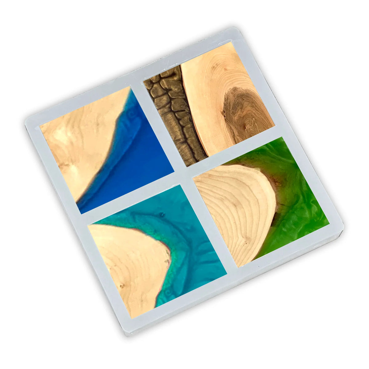 4-Cavity Square Silicone Coaster Mold for Resin and Wood Projects, 4x4x1-Inch Pockets with Polished Interiors