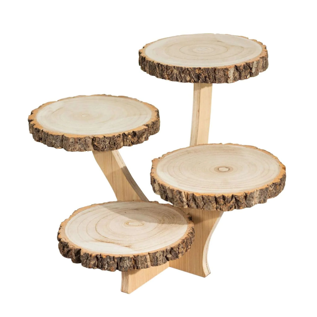 4-Tier Natural Wood Cake Stand for Weddings and Dessert Tables, 15.5-Inch Rustic Round Cupcake Display