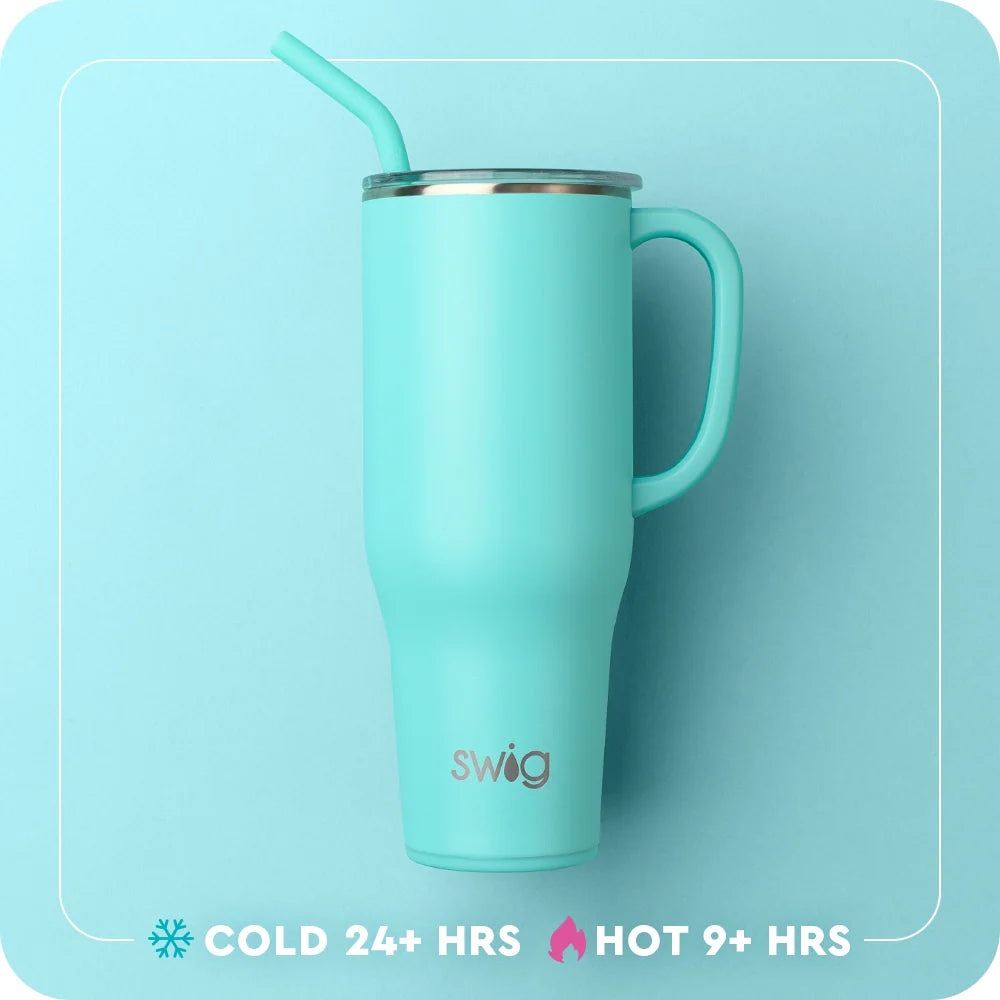 40oz Insulated Mega Mug with Handle, Straw and Sunset Print for Cold or Hot Drinks · 40oz capacity