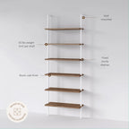 6-Shelf Ladder Bookshelf in Rustic Oak and Matte White